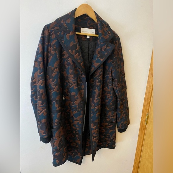 PRICE DROP Veronica Beard Brown Teal Jacquard Parka Camo Multicolor - Picture 2 of 12